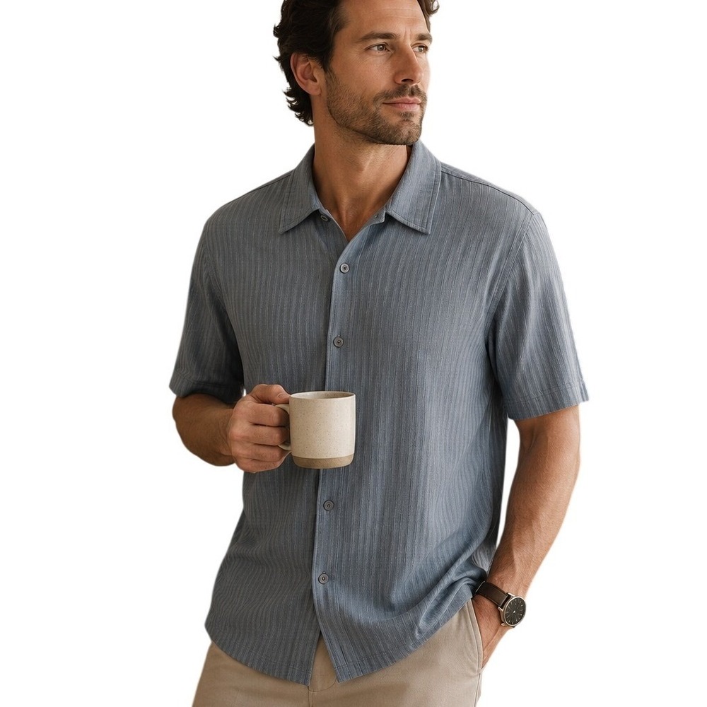 J Ferrar Blue Ribbed Button Front Shirt Men's Large Y2K Casual Knit Top
